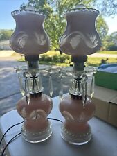 Pair of Vintage Frosted Pink Glass Hurricane Lamps.desk ... picture