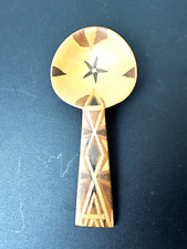 Vtg Indian Pottery Primitive Deco Art Wood Small Spoon D8 picture