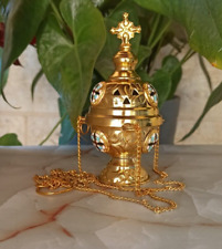 Incense Burner Orthodox  Brass Hanging /Stand Crosses On Side Hand Made Blessed picture
