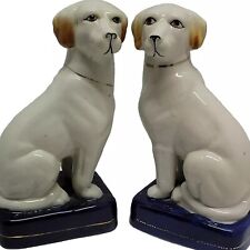 Vintage Pair of Staffordshire White Labs on Cobalt Blue Base 8