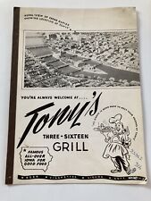 Vintage c. 1950s Tony’s Three-Sixteen Grill Restaurant Menu Cedar Rapids Iowa IA picture