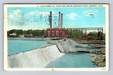 Fremont OH-Ohio Power Company & Dam, Sandusky River, Vintage c1948 Postcard picture