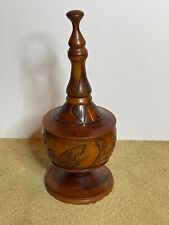 Vintage MCM Wooden Hand Carved Decanter Urn Lidded Bowl Hawaiian Apothecary Jar picture