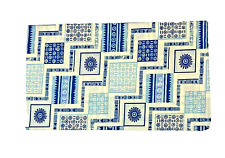 Vintage 80s Custom Handmade King Pillowcase Blue Cream Print Retro Pattern Sham picture