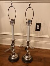 Pair Of Colonial Williamsburg Table Lamps.   Silver Finish.  Sedgefield By Adams picture