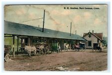 1916 Railroad Station New Canaan CT Connecticut Postcard - Damaged picture