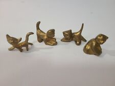4 VINTAGE SMALL MINIATURE BRASS CAT FIGURINES picture