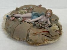 Antique 1920's Bisque BATHING BEAUTY Reclining Lady on Pin Cushion Germany? 4