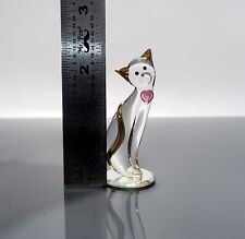 CAT Glass Figurine Pink Crystal Heart & Green Eyes by BARON BEAUTIFUL picture
