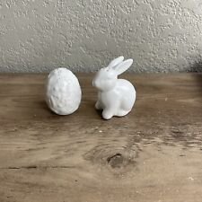 SALT AND PEPPER SHAKER SET White Bunny Egg Ceramic Spring Easter picture