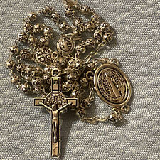 Saint Benedict Catholic Rosary Necklace Silver Tone Beads | Rosario San Benito picture