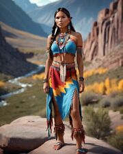GORGEOUS YOUNG NATIVE AMERICAN LADY TRADITIONAL CLOTHING 8X10 FANTASY PHOTO picture