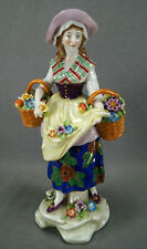 Sitzendorf Chelsea Style Hand Painted Flower Seller 9 3/4 Inch Figurine C. 1918+ picture