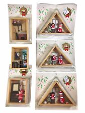 Christmas Wood Shadow Box Dioramas Miniature Room Wall Art Set of 6 (3 Same) VTG picture