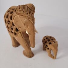 Hand Carved Wood Baby Inside Elephant with Baby Elephant - Jali Made in India picture