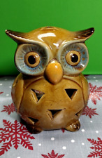 Owl 1970's Ceramic Vintage Owl Candle Holder Owl Votive 80's Brown Colors HOOT picture