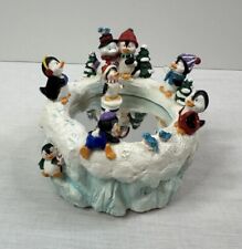 ICE RINK SKATING PENGUIN MUSIC BOX VINTAGE MAGNETIC TERRY'S VILLAGE CHRISTMAS picture