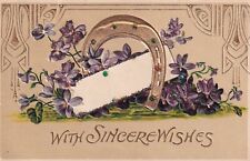 With Sincere Wishes Horseshoe Violets Postcard D19 picture