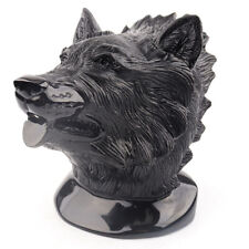 Long 6.1'' Natural Obsidian Wolf skull Hand Carved Crystal Skull,Home Decorator picture
