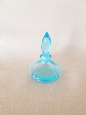 Vintage Art Deco Teal Blue Glass Perfume Bottle with Faceted Stopper 3.5