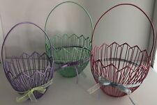 Lot Of 3 Baskets Wire Coated Pink/Green/Purple Spring picture