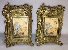 Exquisite Pair Antique Art Nouveau Bronze Brass Picture Frame Aesthetic Maiden picture