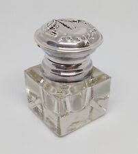 ANTIQUE PORTUGUESE GLASS AND STERLING SILVER INKWELL picture
