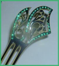 Vintage Black Celluloid w/Green RS Hair Comb picture