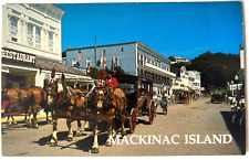 Mackinac Island Main Street Horse Drawn Carriage Postcard UNP c1960s/70s picture