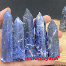 TOP！2.2LB Natural Sodalite obelisk Quartz Crystal Wand Point tower Healing picture