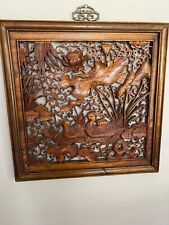 Balinese Bali Wooden Carving High Relief 3D Art Panel Hand Carved Wood picture