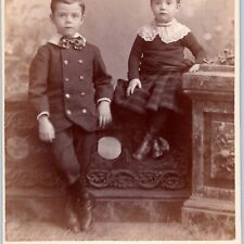 c1880s Somerville, MA Sibling Brothers Young Boys Cabinet Card Photo Keefe B23 picture