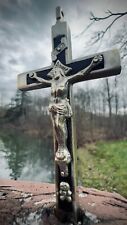 Stunning HEAVY GAUGE Late 19th Century Brass/Silver Hand Forged Italian Crucifix picture