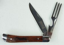 Duluth Trading Sarge Hobo Camping Folding Knife Hardwood Handles Leather Sheath picture