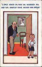 Henpecked Husband c1920 Postcard Unhappy Husband Ugly Wife Comic picture