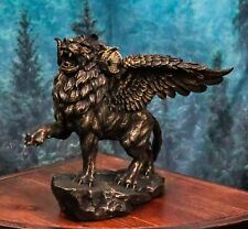Faux Bronze Greek Guardian Winged Lion Chimera Gargoyle With Goat Horns Figurine picture