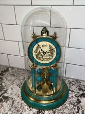 Old Vintage SCHATZ 400 DAY ANNIVERSARY CLOCK Germany Turquoise Brass Glass Dome picture