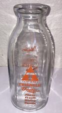 VINTAGE ANTIQUE MILK DAIRY GLASS BOTTLE ADVERTISING Tate Brothers Triangle Dairy picture