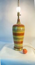 1970s Vintage Ceramic Glazed Green, Brown, Mustard Table Lamp picture