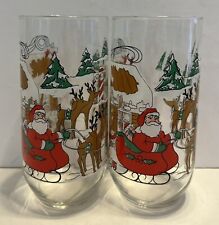 VTG 1984 Coca Cola McCrory Stores Santa Claus & Reindeers Swirl Glass Tumblers 2 picture