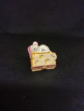 Limoges France Trinket Box Sleeping Mouse Cheese Box Peint Main Signed Rochard picture