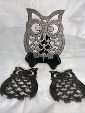 Vintage Three Piece Metal Owl Trivet Set Made In Taiwan 2-4 Inch 1-5 1/2 Inch picture