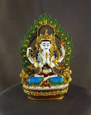 Tibetan Buddhism Goddess Chenrezig Khacheri Copper Hand Paint Statue Figure free picture
