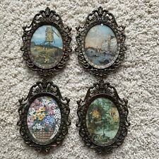 Vintage Brass Frame Ornate Small Oval Picture Frames Italy Lot Of 4 5”x4” picture