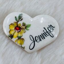 Vtg 80s Ceramic Personalized Floral Heart Lapel Pin - Jennifer picture