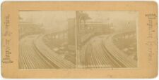 c1900's Rare Real Photo Stereoview Showing Elevated Railroad With Train New York picture