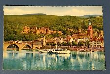 Postcard Heidelberg Partie am Neckar Germany River Bridge Castle 1955 APO Cancel picture