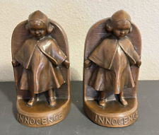 1920s JB 1702 JENNING BROS INNOCENCE Antique Bronze Clad Bookends Young Girl picture