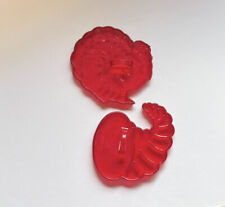 2 VTG Thanksgiving Red Plastic Cookie Cutter Molds Turkey Cornucopia HRM USA picture