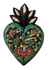 Milagros SACRED HEART, Black Corazon, Hummingbird, Michoacan Mexican Folk Art picture